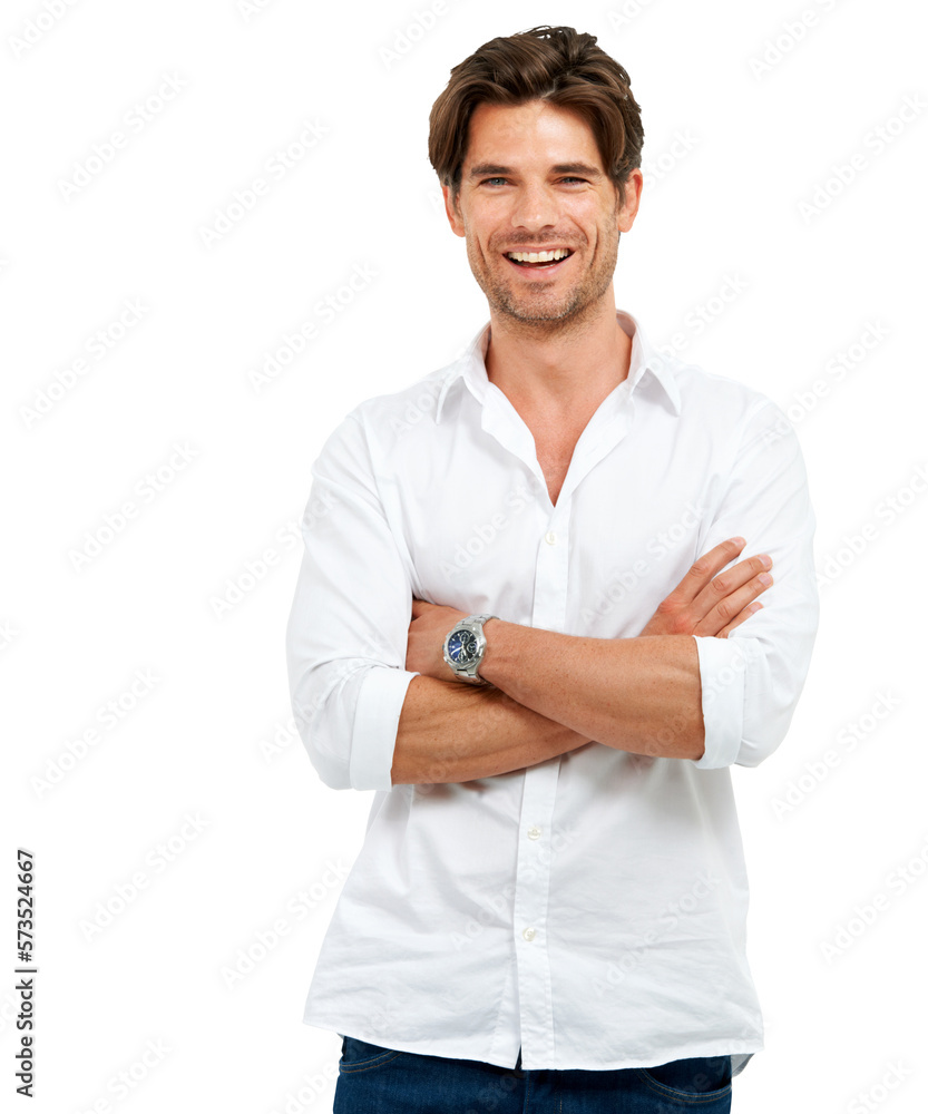 A confident gentleman in a fashionable mens outfit or casual and smiling as a gesture of happiness 