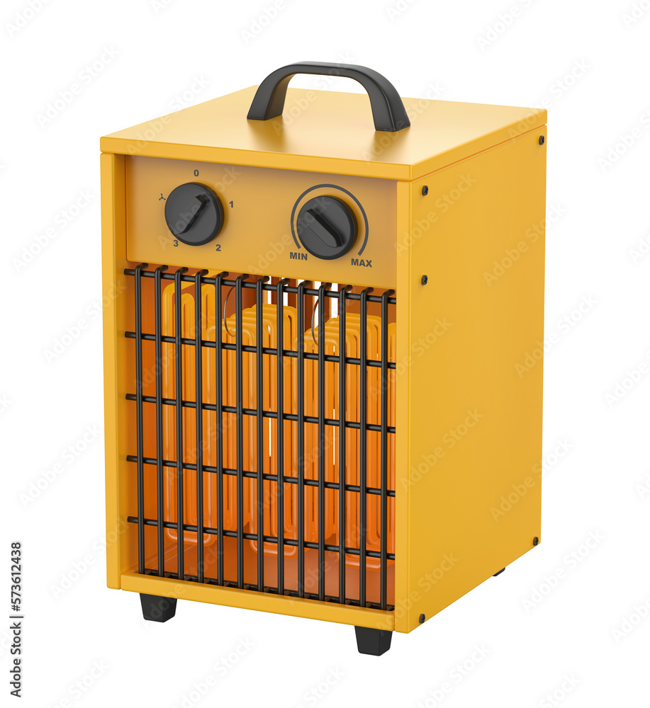 Industrial electric fan heater on transparent background