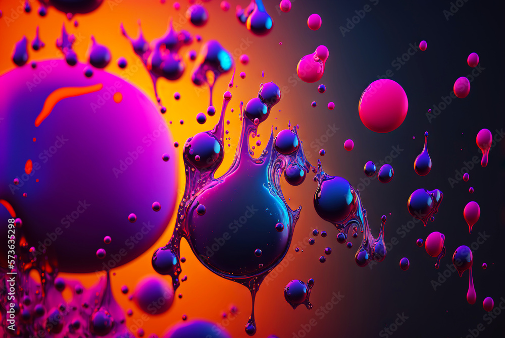 Abstract fluid color bubbles background. Oil colorful drops. Generative AI