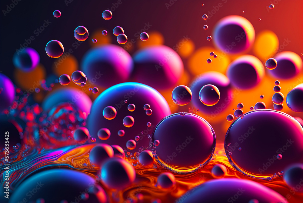 Abstract fluid color bubbles background. Oil colorful drops. Generative AI