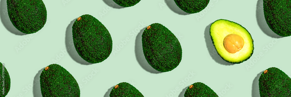 Fresh avocado pattern overhead view - flat lay