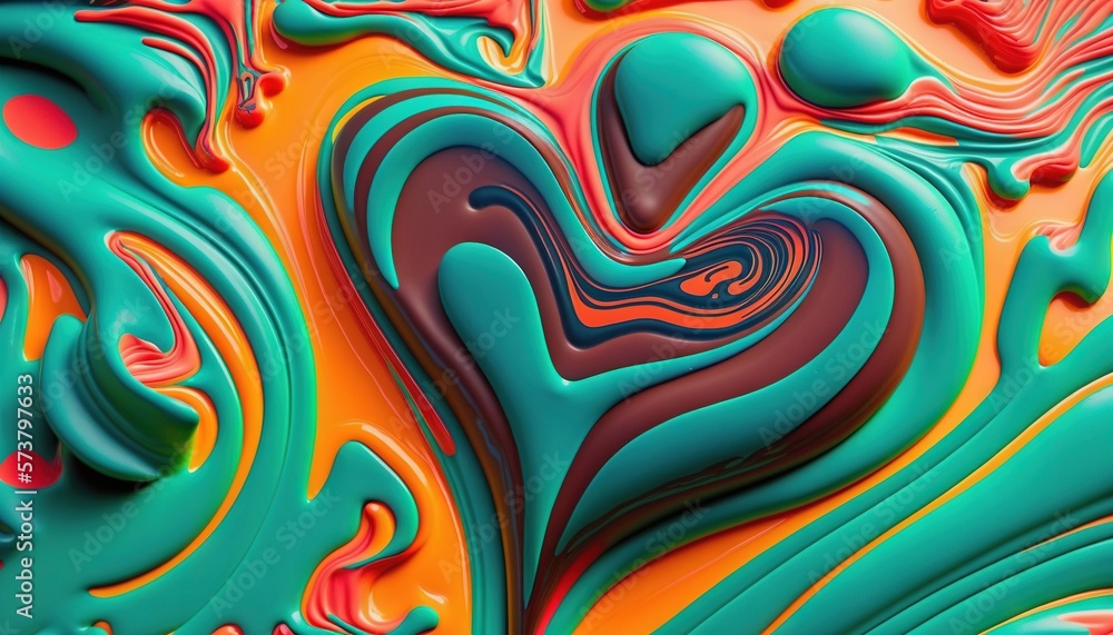  an abstract painting with a heart shaped design on the side of the painting is multicolored and has