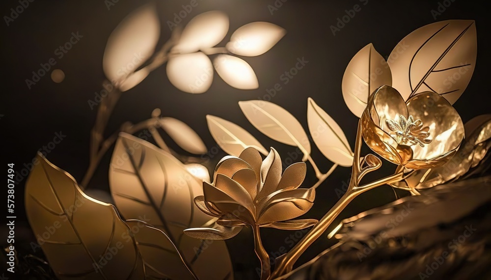  a close up of a flower on a rock with a light shining on its stem and leaves on the top of the ste