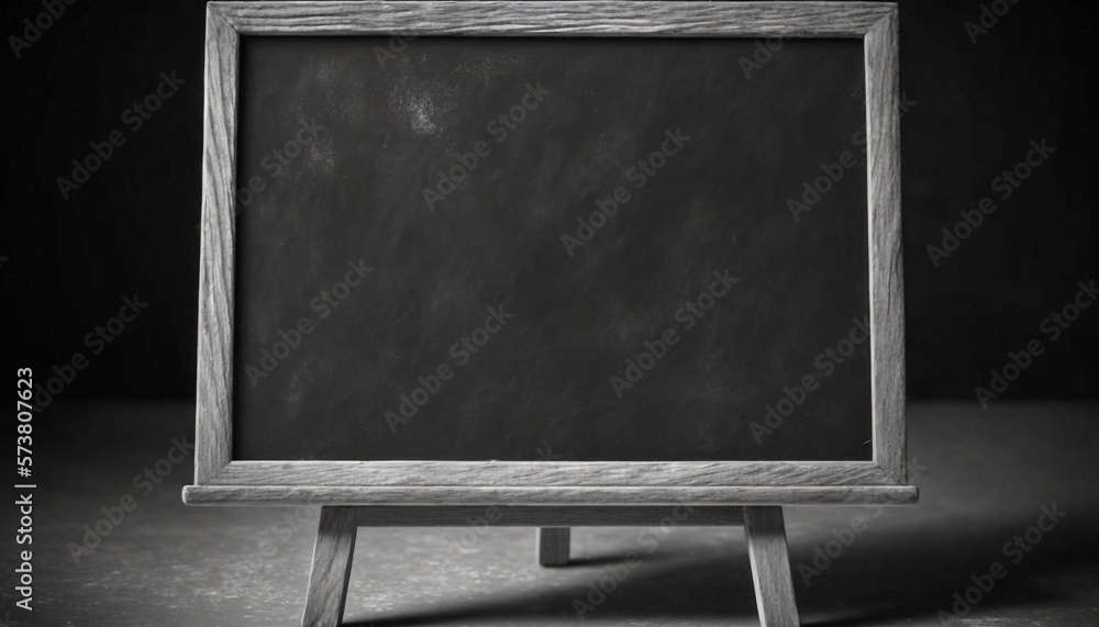  a black and white photo of a chalkboard on a stand with a chalkboard on top of it and a chalkboard 