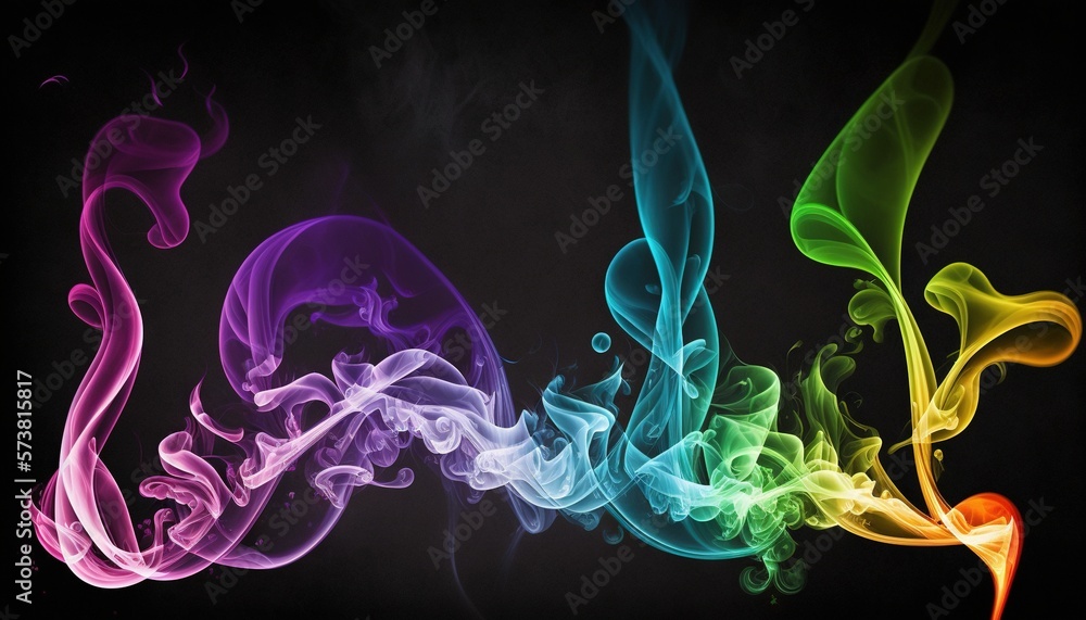  a group of colorful smokes on a black background with a black background and a red, yellow, green, 