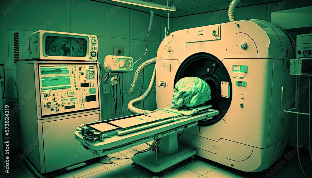  a hospital room with a machine and a monitor on the side of the room and a bag in the middle of the