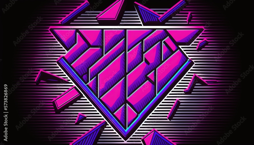  a pink and purple diamond with arrows coming out of the center of it, with a black background and a