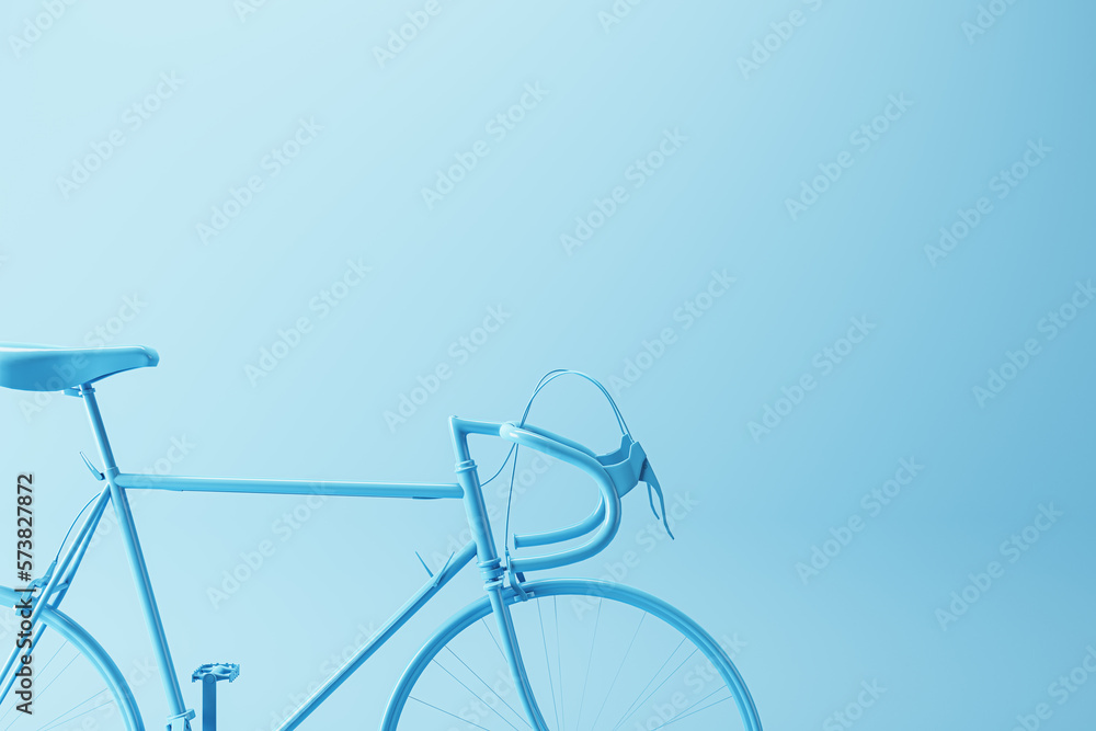 Closeup of glossy bicycle part isolated on light blue background. 3D rendering