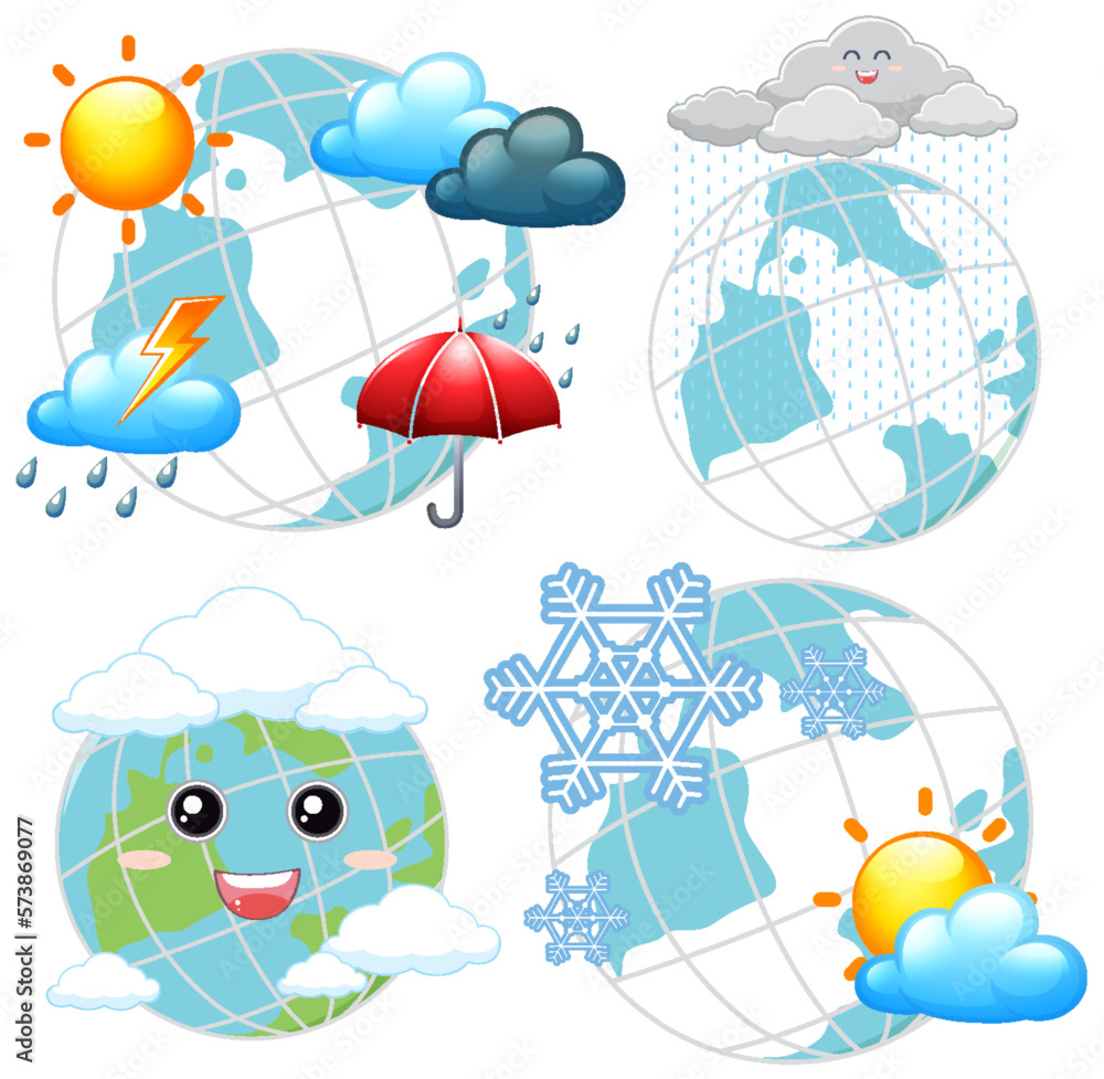 Set of weather and earth globe icons