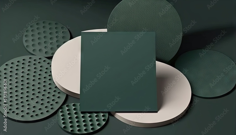  a green and white wall with circles and circles on it, and a square piece of paper in the middle of