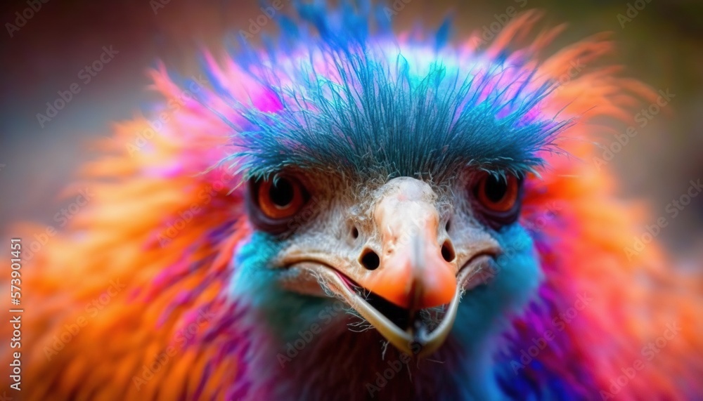  a close up of a colorful bird with a big beak and a very long beak, with a blue, orange, and pink h