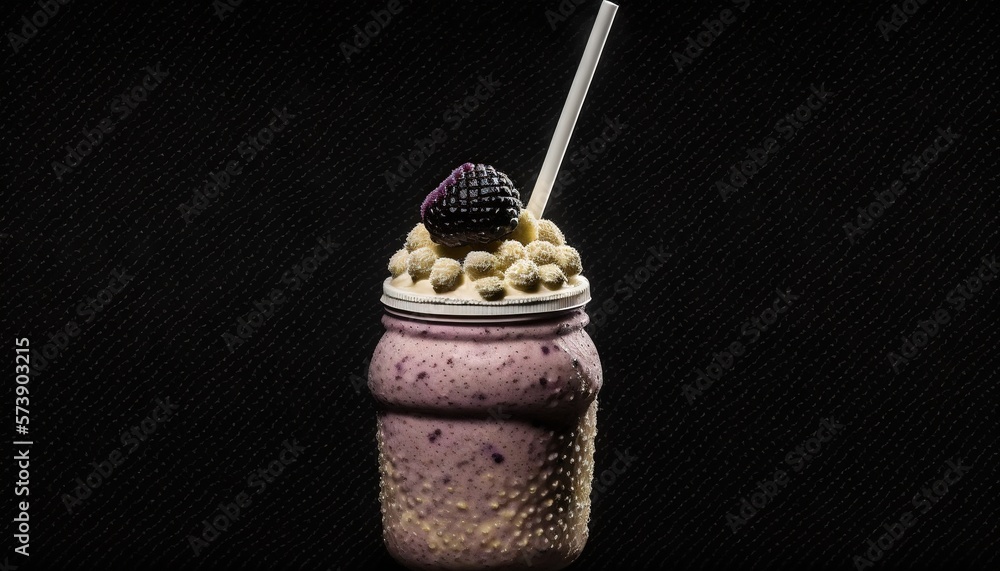  a purple smoothie with a straw and a black berry on top of it with a straw in a cup with a straw st