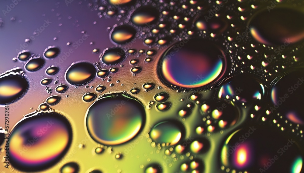  a close up view of water droplets on a glass surface with a multicolored back drop of water on the 