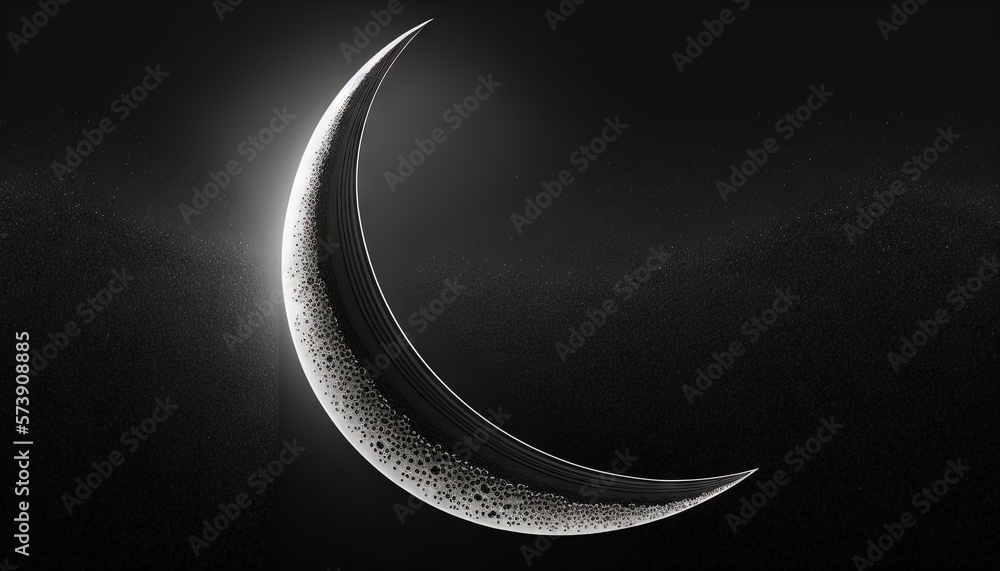  the crescent of a crescent moon in the dark night sky with a light shining on the side of the cresc