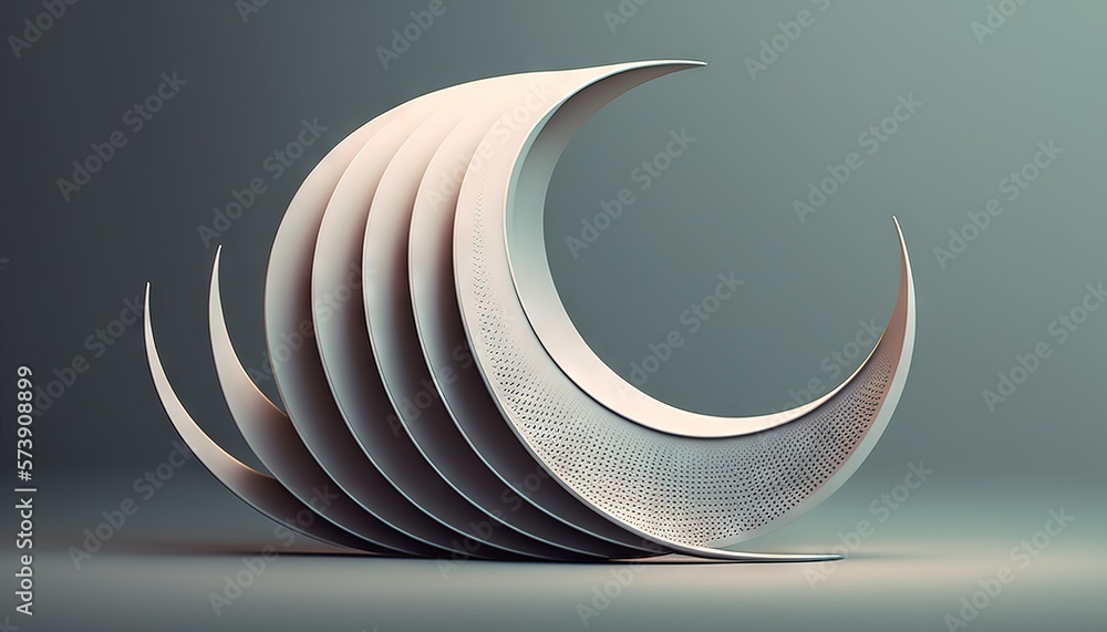  a series of curved objects sitting on top of each other on a gray surface with a light blue back gr