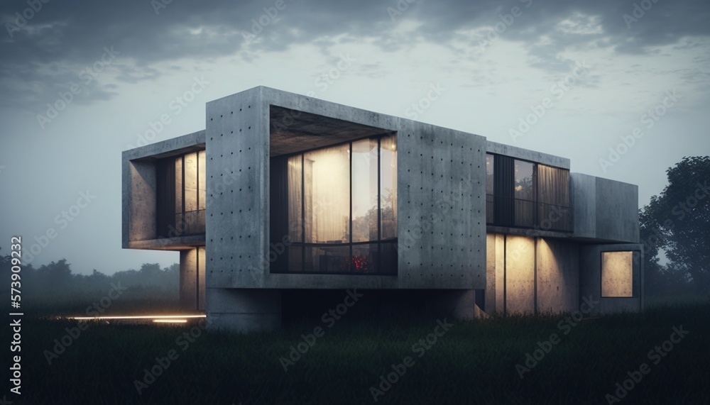  a building that is sitting in the middle of a field with grass and trees in front of it and a cloud