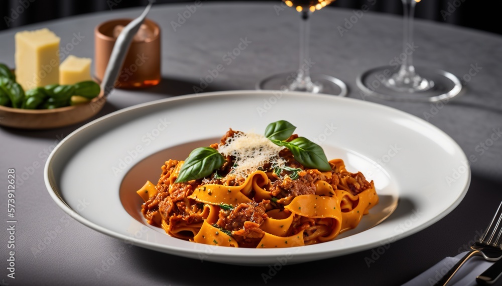  a white plate topped with pasta and sauce next to a glass of wine and a plate of cheese on a table 