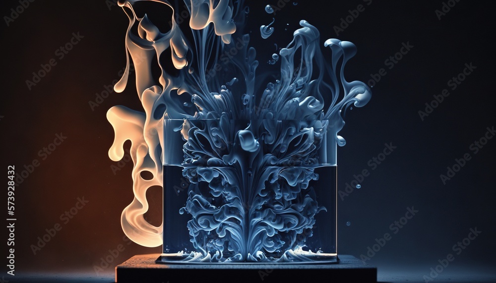  a blue and white sculpture with a lot of smoke coming out of it.  generative ai