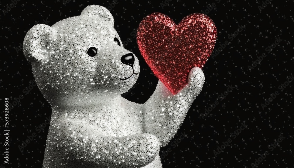  a white teddy bear holding a red heart in its paws.  generative ai