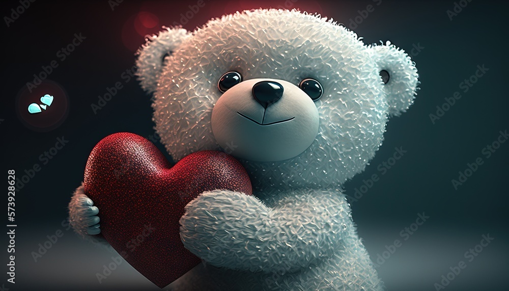  a white teddy bear holding a heart with a butterfly flying by.  generative ai