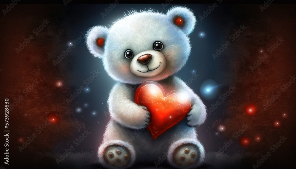  a white teddy bear holding a red heart in its paws.  generative ai