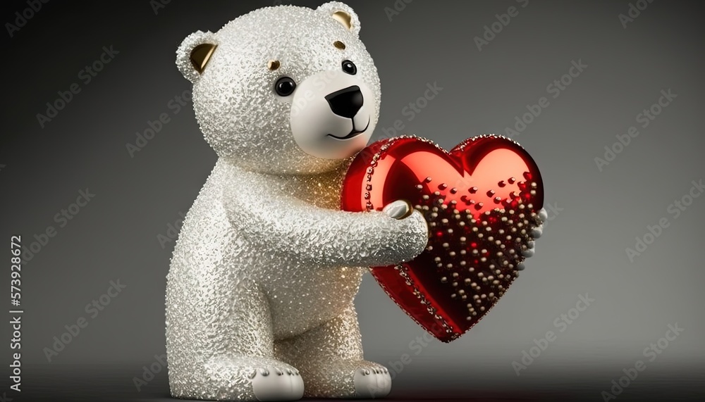  a white teddy bear holding a heart shaped object in its paws.  generative ai