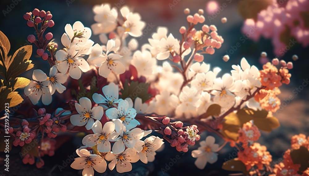  a close up of a bunch of flowers on a branch.  generative ai