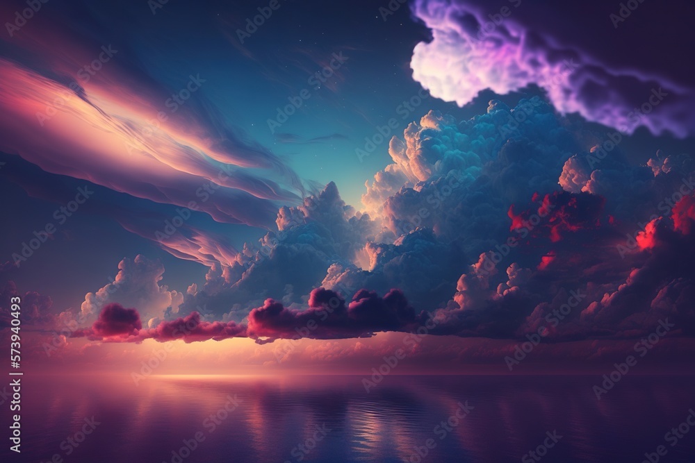  a colorful sky filled with clouds over a body of water.  generative ai