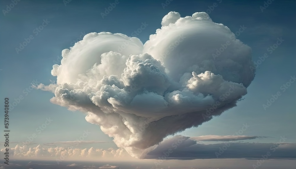  a cloud shaped like a heart floating in the sky above a city.  generative ai