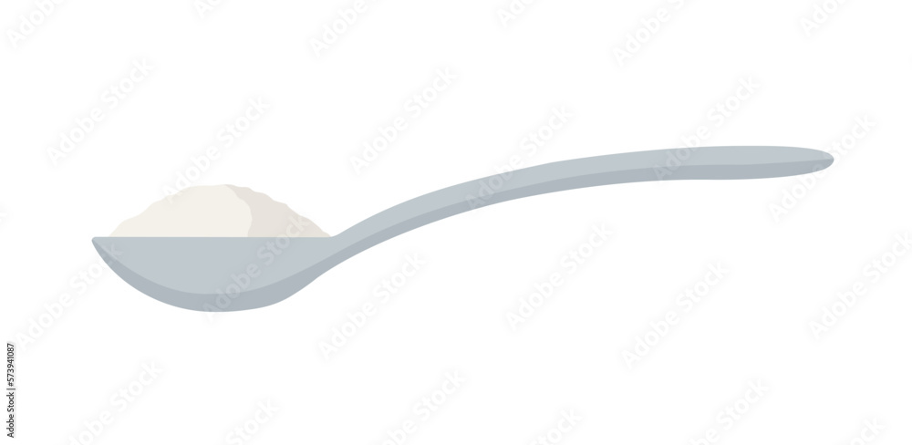 Spoon with sugar or salt isolated on white background. Spoon side view. Vector stock