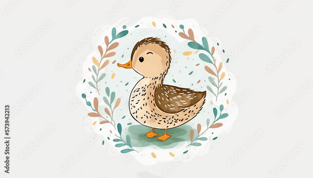  a picture of a duck in a frame with leaves around it.  generative ai