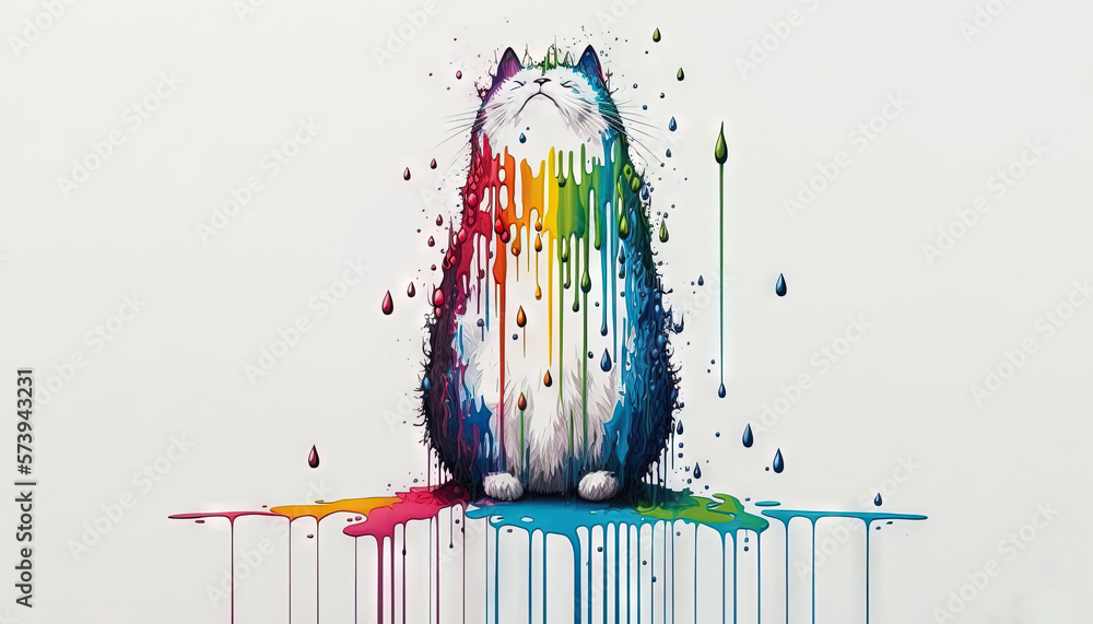  a cat with a rainbow paint drips on its face.  generative ai