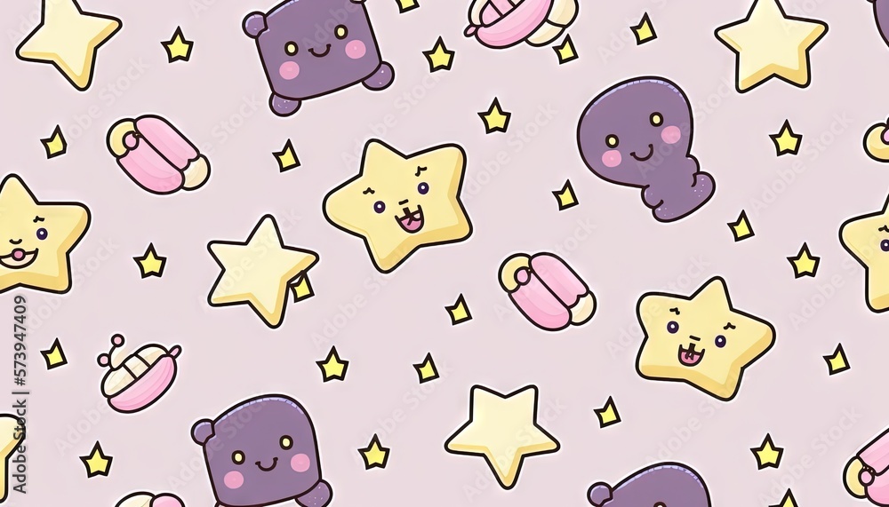  a pattern of stars, bears, and stars on a pink background.  generative ai