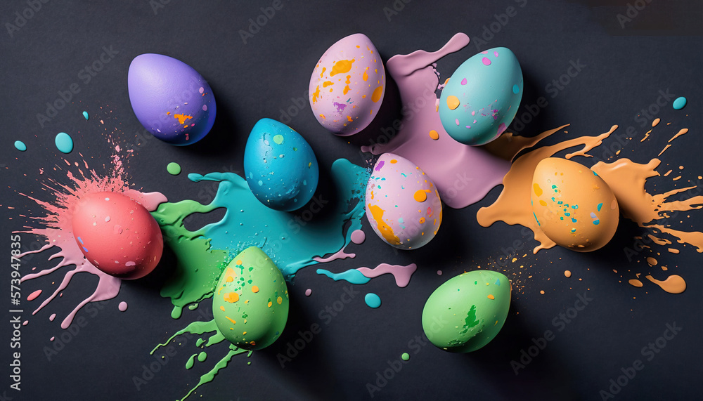  a group of painted eggs sitting on top of a table.  generative ai