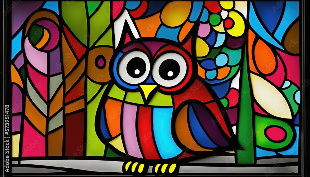  a colorful painting of an owl sitting on a tree branch.  generative ai