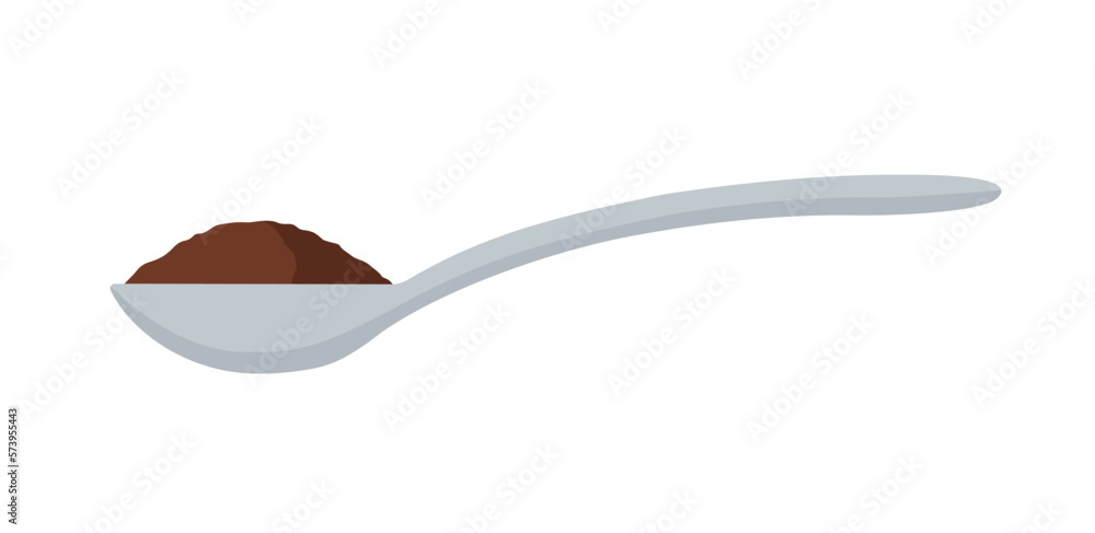 Spoon with coffee or cocoa isolated on white background. Spoon side view. Vector stock