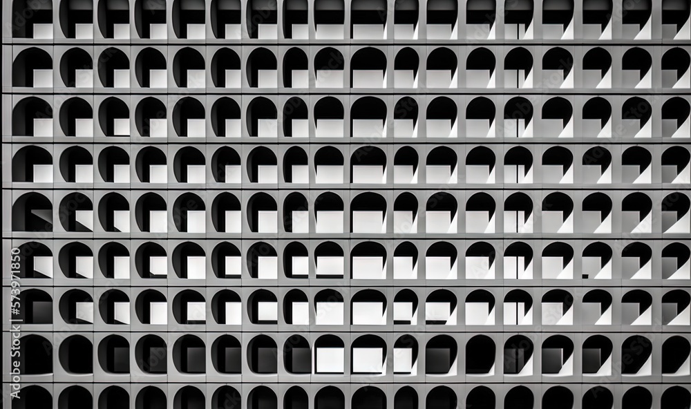  a black and white photo of a building with many windows.  generative ai