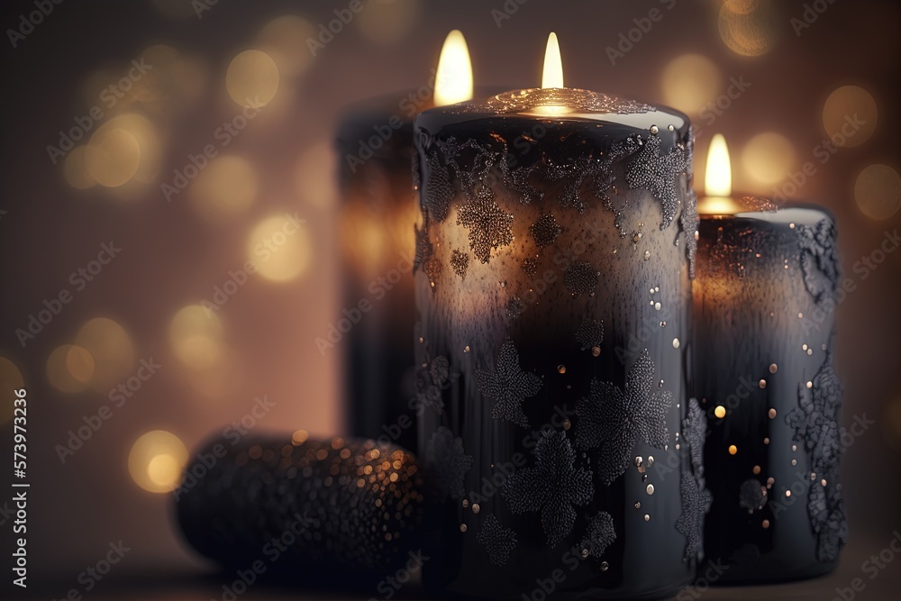  three lit candles sitting next to each other on a table.  generative ai