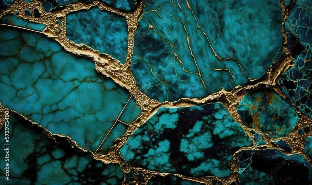  a close up of a blue and gold marble wallpaper.  generative ai