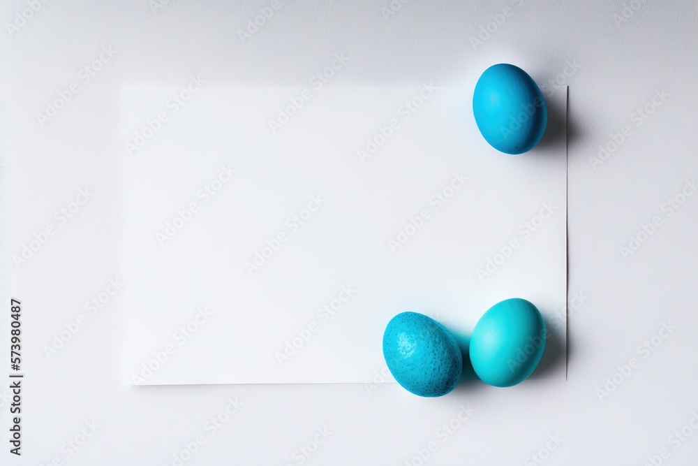  two blue eggs sitting on top of a white sheet of paper.  generative ai