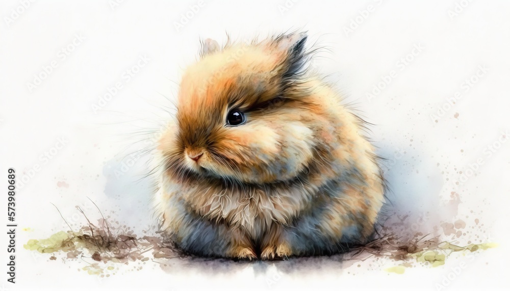  a painting of a small rabbit sitting on the ground with its eyes open.  generative ai