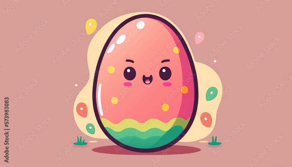  an egg with a face and eyes on a pink background.  generative ai