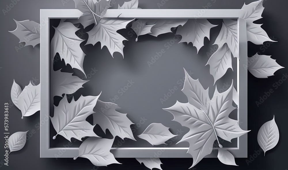  a paper cut frame with leaves surrounding it on a black background.  generative ai