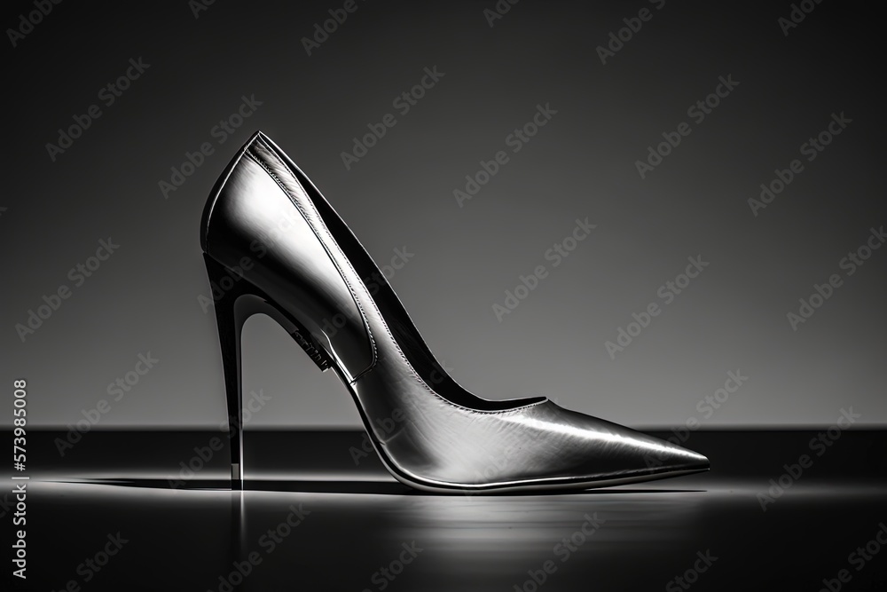  a pair of high heeled shoes sitting on top of a table.  generative ai