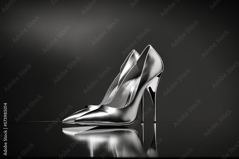  a pair of high heeled shoes sitting on top of a table.  generative ai