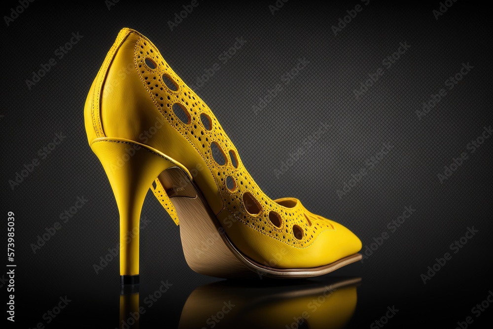  a pair of yellow high heels with holes on the side.  generative ai