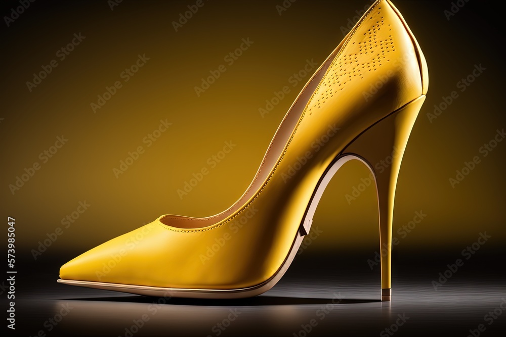  a yellow high heeled shoe on a black background with a yellow background.  generative ai