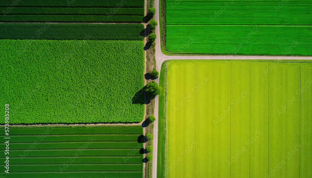 Generative AI, Farm landscape, agricultural fields, beautiful countryside, country road. Nature Illu