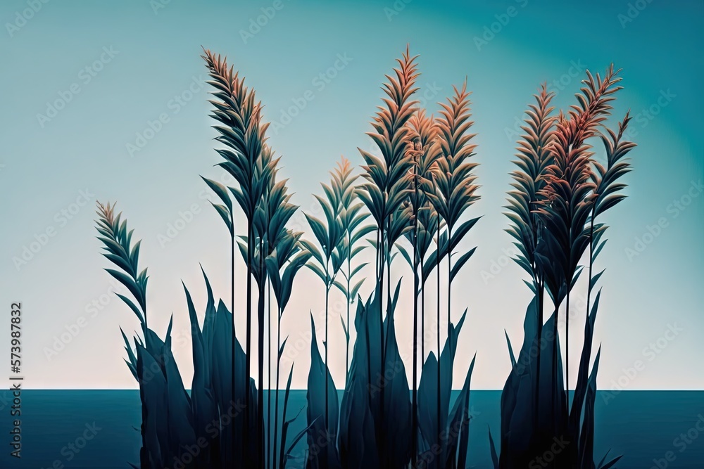  a painting of a group of tall grass in the ocean.  generative ai