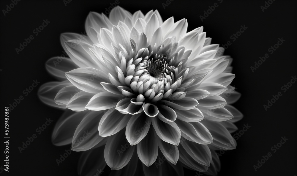  a black and white photo of a flower with a black background.  generative ai